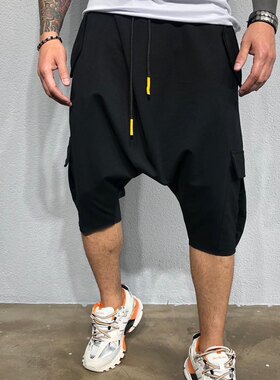 个性吊档裤个性舞蹈运动休闲哈伦短裤男春夏宽松七分束脚潮流百搭