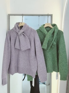 乖一点2025冬新款圆领毛衣长袖毛针织衫套头毛织带围脖毛衣