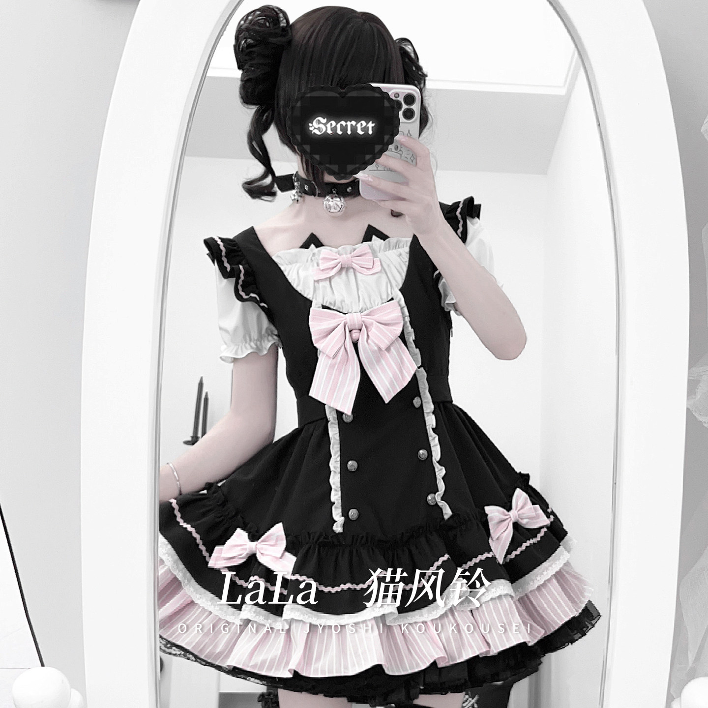 啦啦酱 猫风铃 原创设计Lolita洛丽塔蛋糕裙可爱甜美短袖连衣裙