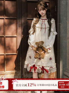 啦啦酱 草莓蛋糕 奶油蛋糕轻lo娃娃裙古早味doll感op长袖连衣裙