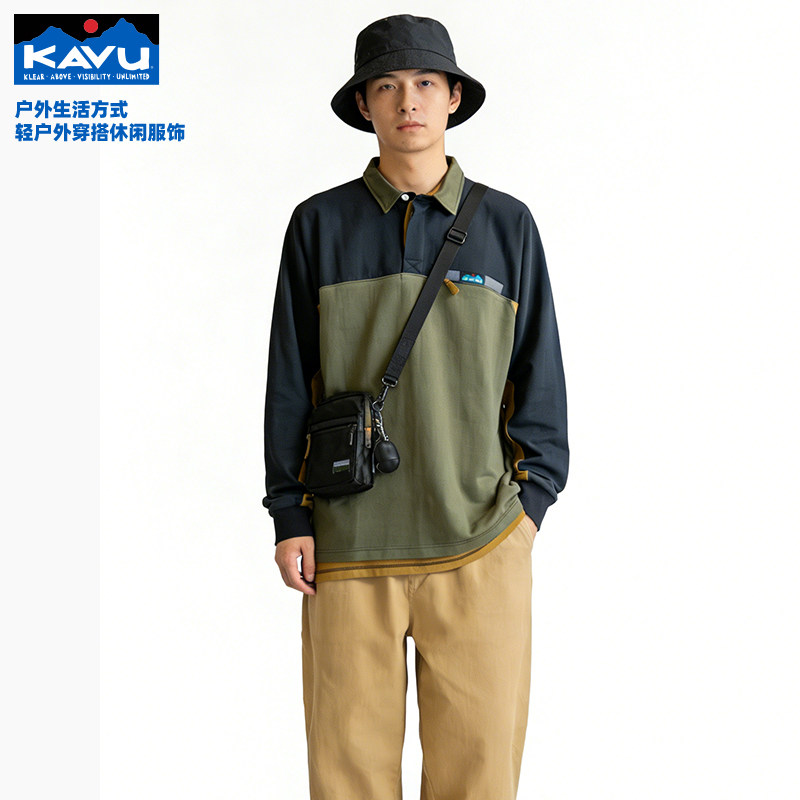 kavu户外拼接polo衫翻领长袖