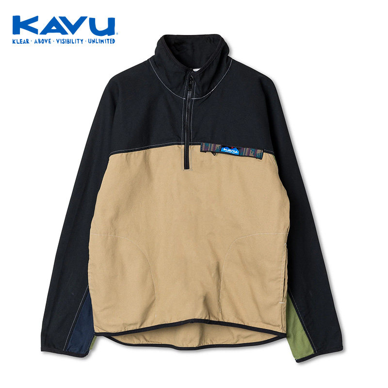 kavu 帆布套头衫宽松半拉链户外休闲翻领套头夹克外套男秋冬