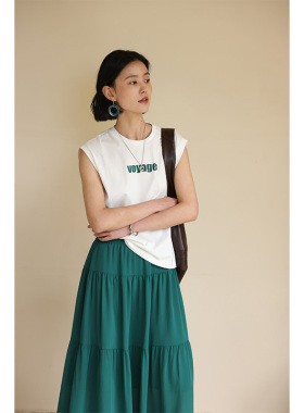 1HeyDress白色字母无袖t恤女夏季休闲宽松宽肩坎肩运动背心上衣