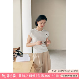 HeyDress针织正肩t恤女夏季绵羊毛圆领修身百搭半袖高级短袖上衣