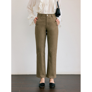 百搭弹力九分裤 直筒裤 子 女春秋高腰修身 HeyDress复古棕色休闲裤
