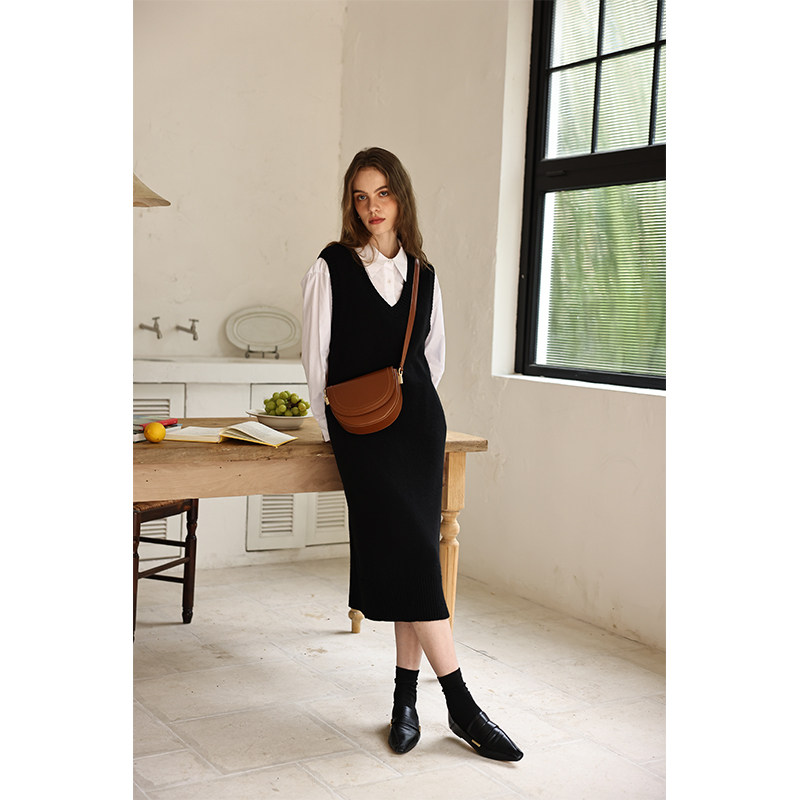 HeyDress针织背心连衣裙女秋冬法式V领宽松慵懒风气质羊毛裙子,女装/女士精品,连衣裙,淘宝优惠券,粉丝福利购,淘宝优惠卷