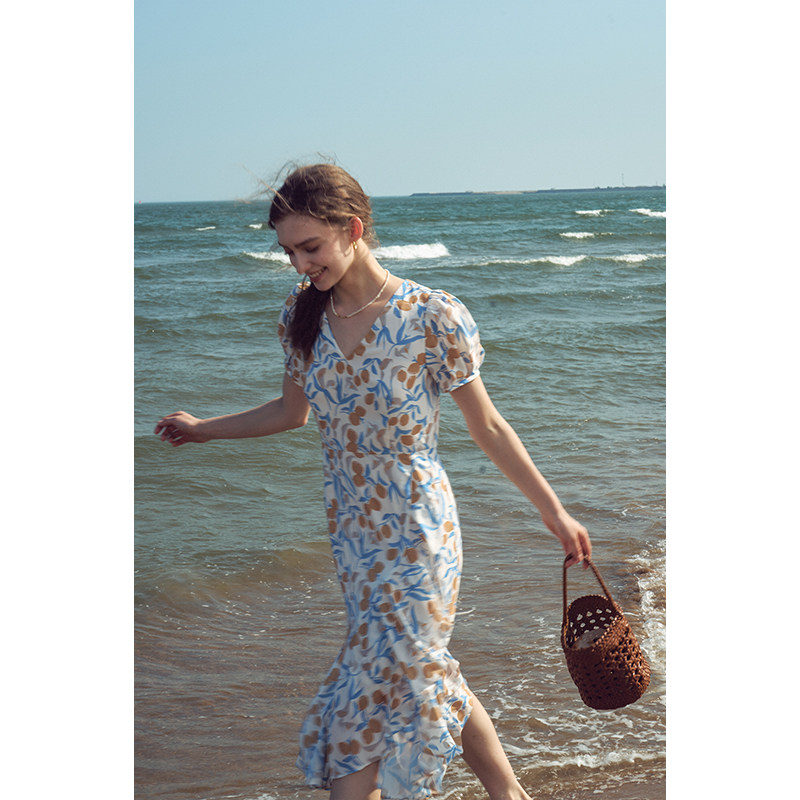 HeyDress原创柠檬碎花连衣裙女夏季法式V领荷叶设计浪漫度假裙子,女装/女士精品,连衣裙,淘宝优惠券,粉丝福利购,淘宝优惠卷