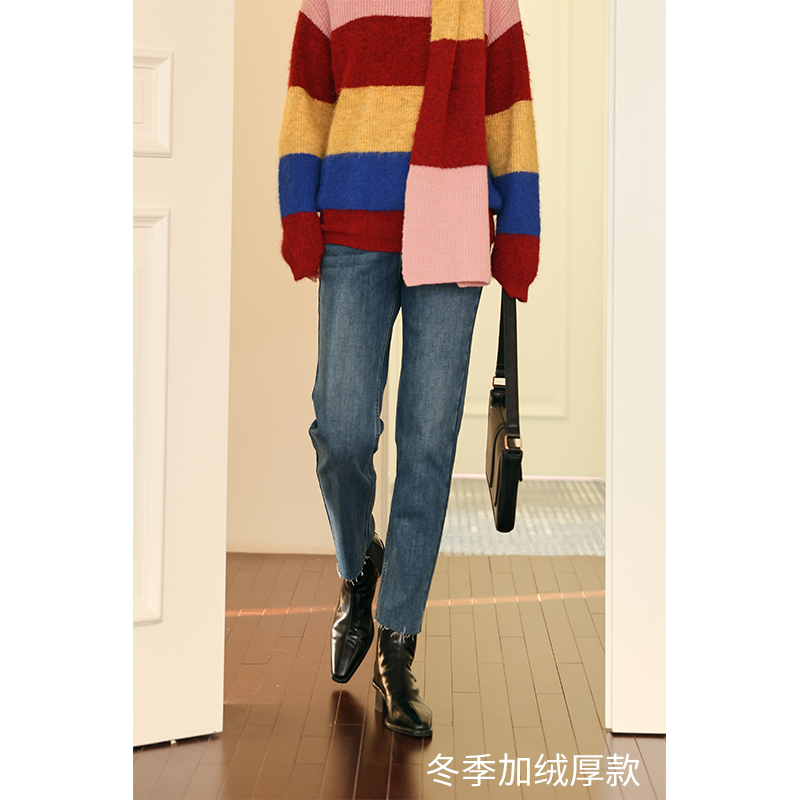 HeyDress高腰修身显瘦德绒牛仔裤