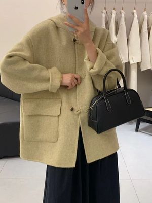 羊毛羊毛短款韩版连帽羊绒大衣