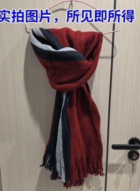 男高端红双面用格子羊绒围巾女长款加厚加大保暖两用披肩W2002P20