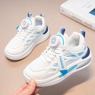 免系鞋带男鞋夏季网面透气白色跑步鞋软底旋转纽扣运动鞋QC678P65