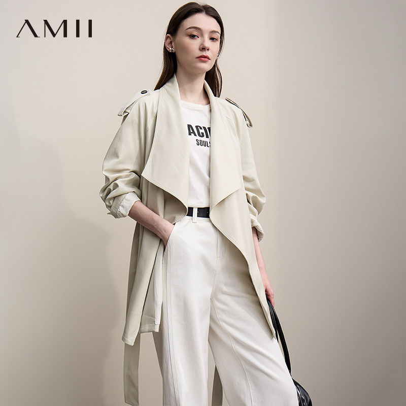 Amii【经典英伦风】2026秋通勤英伦风配腰带风衣中长款女士高级感