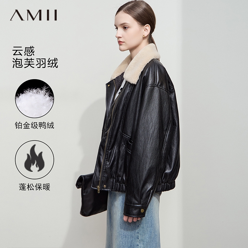 机车风复古PU羽绒皮夹克保暖外套