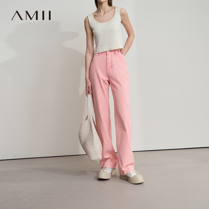 Amii极简舒适全棉彩色牛仔裤女式夏季2025新款休闲长裤显瘦直筒裤