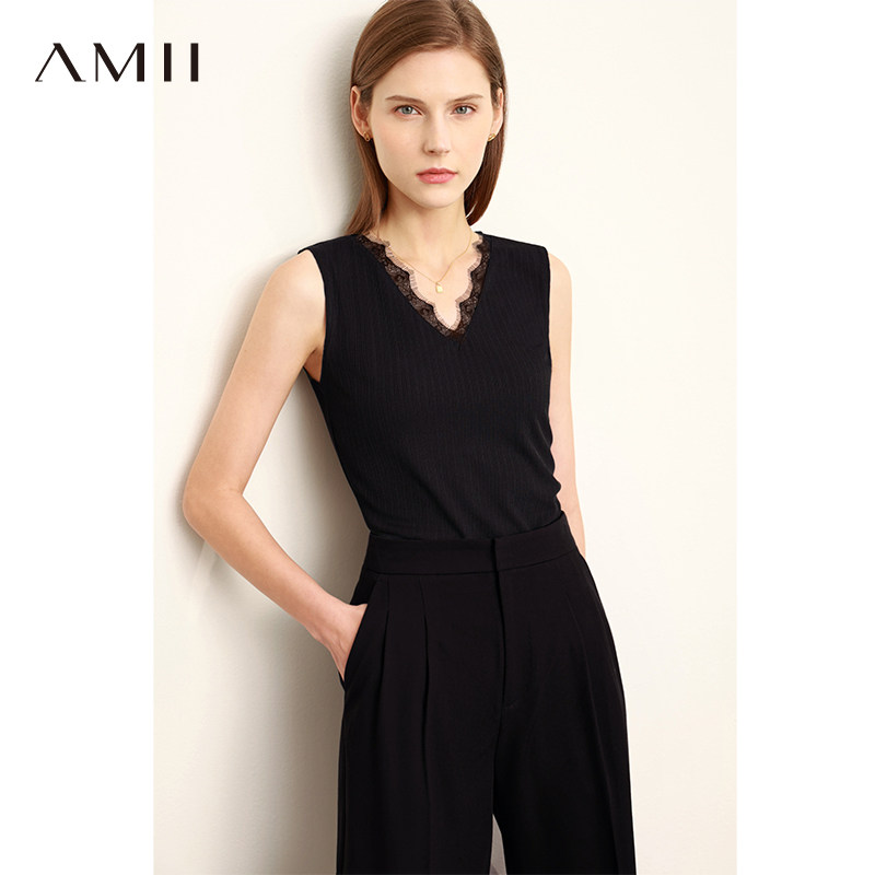 Amii2025夏季新款蕾丝拼背心吊带