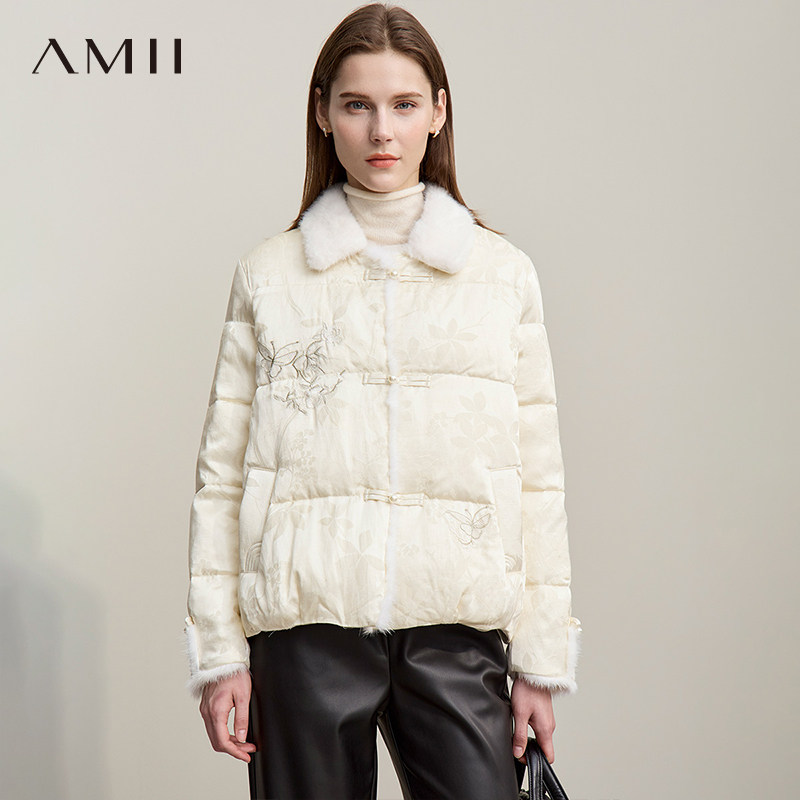 Amii【新中式羽绒服】冬季新中式国风重刺绣加厚羽绒服外套