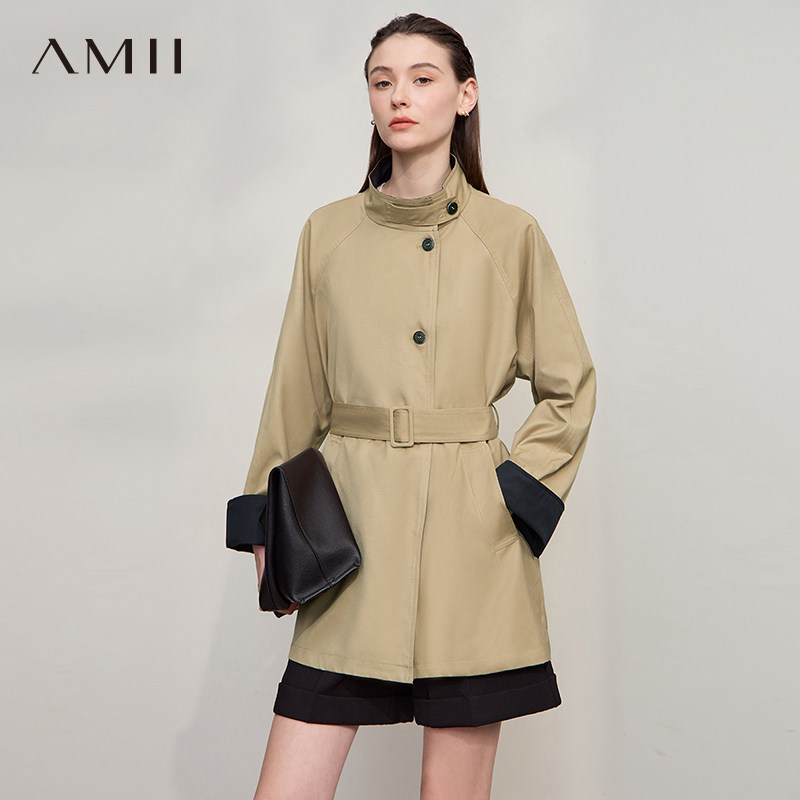 Amii【极简英伦风】2026春新款法式优雅绑带风衣外套女高级感风衣