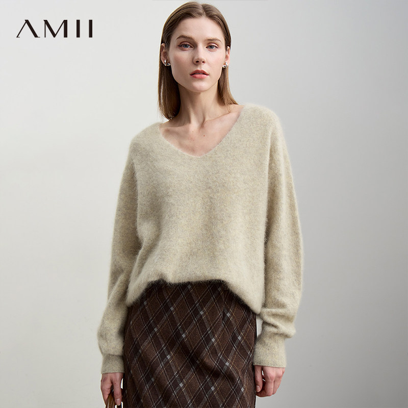 Amii【日系风】2026秋季简约日系风袖口撞色长款款翻领风衣外套女
