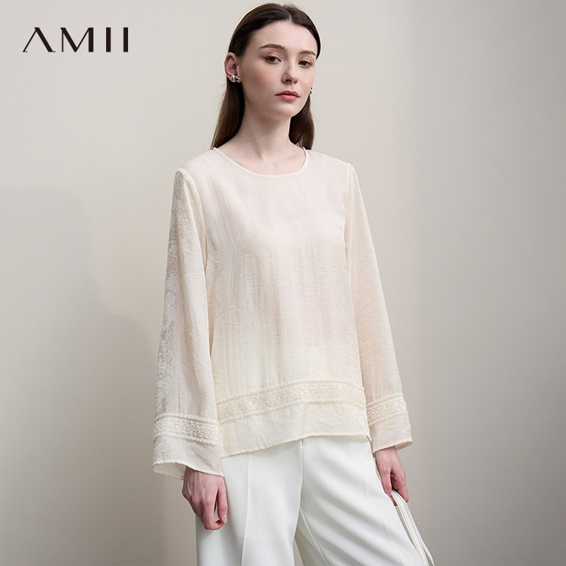 Amii【新中式衬衫】26秋季新中式国风重工串珠提花莱赛尔衬衣衬衫