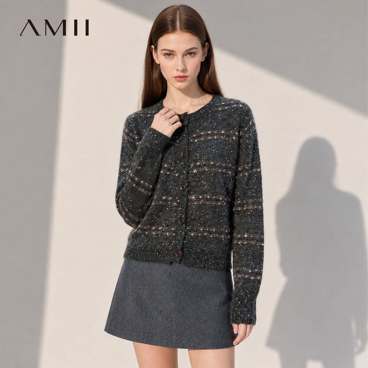 Amii【含绵羊毛马海毛】26秋装上新法式优雅针织衫开衫外套女春秋