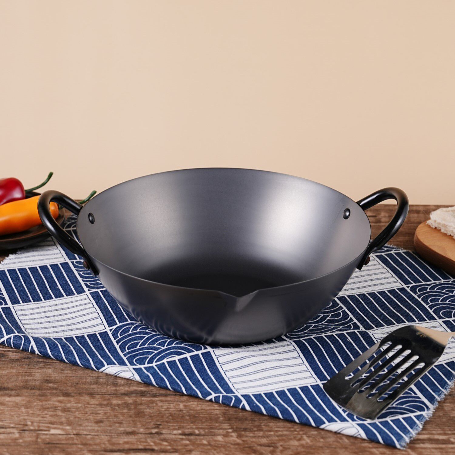 日本原装进口YOSHIKAWA吉川COOK-PAL REN双耳广东锅铁锅炒菜锅