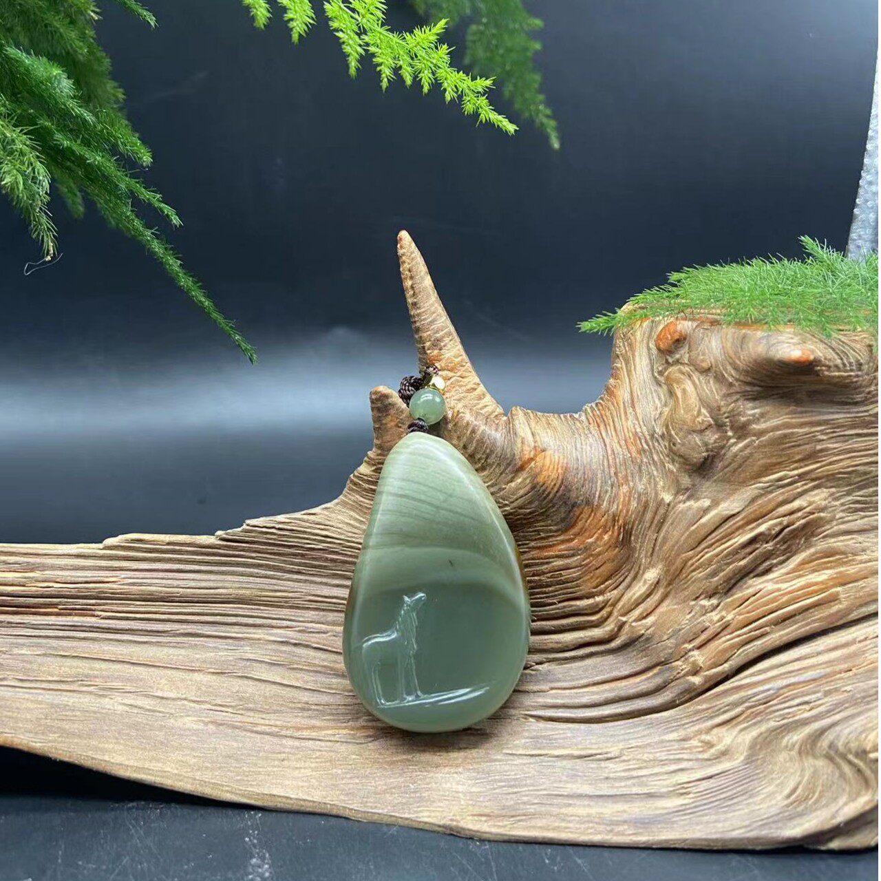 岫岩玉 析木河磨 老玉花马到成功吊坠