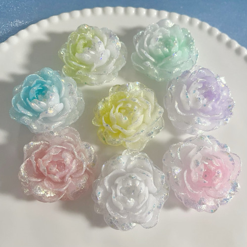 新款爆闪茉莉花卡36mm 手工DIY饰品配件萤火虫夜光树脂花