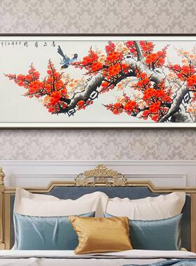 纯手绘喜上眉梢花鸟装饰画梅花画客厅装饰画新中式办公室茶室壁画