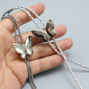 银色PU皮绳手工钩织包包束口抽绳金属链条蝴蝶弹簧扣材料包配件