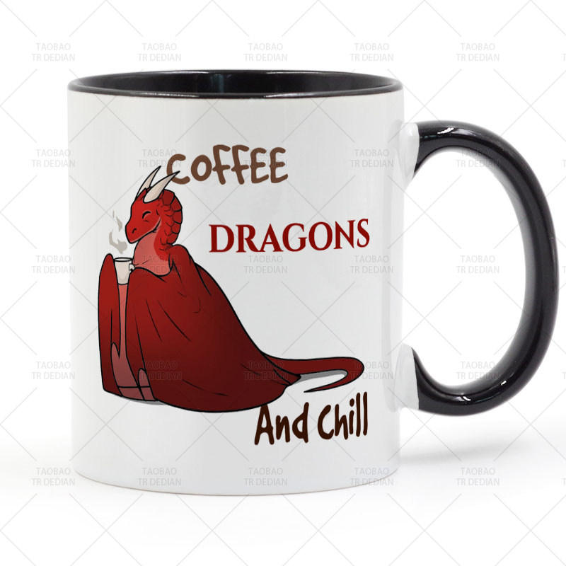 Coffee Dragons and Chill 龙与地下城马克杯 D&D咖啡陶瓷喝水杯