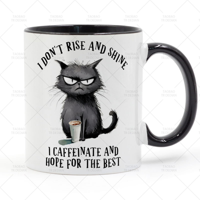 I don't Rise and Shine 潦草猫 咖啡陶瓷马克杯喝水杯