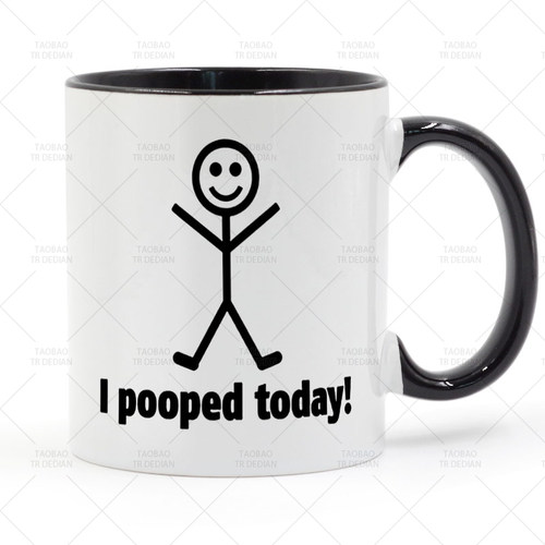 I pooped today 不要便秘 火柴人陶瓷马克杯水杯杯子