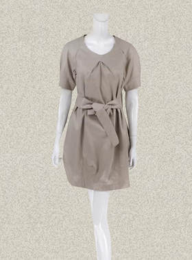 玛K曼CO 不规则褶皱插肩短袖腰带束腰女春夏棉弹力连衣裙 9500010