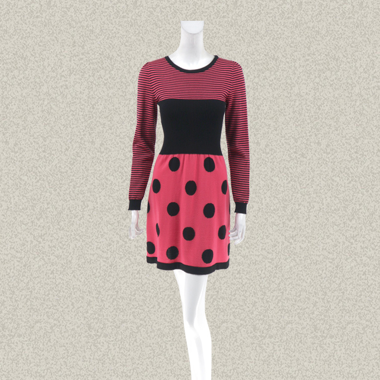 新!森系列 B*M*INO 意大利初剪羊毛波点女春秋针织连衣裙 1F0481A