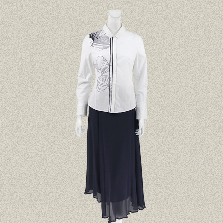 新!奈CO 正品 翻领不对称手绘印花OL白色女夏秋全棉衬衫AGF220900