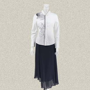 新!奈CO 正品 翻领不对称手绘印花OL白色女夏秋全棉衬衫AGF220900