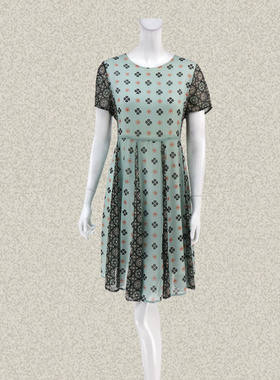 法路INA 正品 清新印花拼色女夏短袖雪纺连衣裙大摆裙L0105/L6265