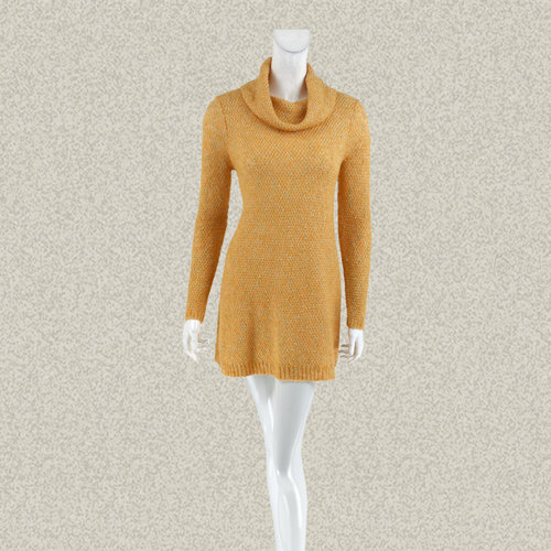 JH风 堆堆领夹亮丝提花清新女冬春针织连衣裙中长毛衫裙二色OA140