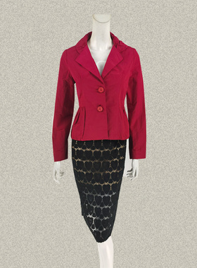 GR*ND ON*L 正品 压褶西装领甜美玫红OL女春秋修身外套上衣82E039