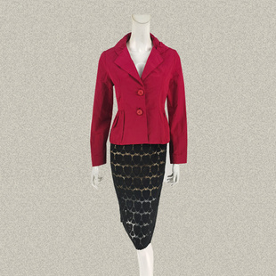 外套上衣82E039 压褶西装 领甜美玫红OL女春秋修身 正品