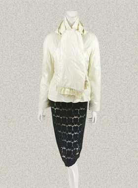 ZOKO倬可儿 正品 可拆连帽围巾木耳边清新米白女冬春轻薄棉衣0215