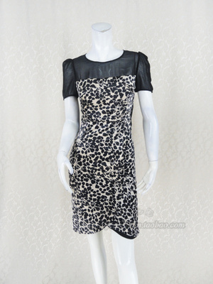 盛夏清仓!欧BL奴 圆领短袖印花系带修身显瘦气质女夏连衣裙L2485