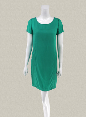丝fu卡 正品 清新绿色女夏秋短袖H型直身简约莱赛尔连衣裙 280158