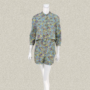 连体短裤 JH风 假两件女春夏秋连身裤 清新印花立领九分袖 919 正品