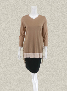 V*VA HE*RT 正品 百褶拼接流苏边女春夏秋全棉针织衫 二色 40404