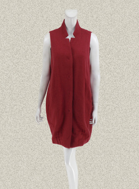 法路INA 正品 怀旧暗红色女秋冬茧型亚麻羊毛长马夹休闲外套 0270