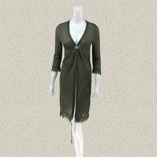 新!奈CO 正品 绳线绣花七分袖流苏边女夏秋修身针织开衫AGG211000