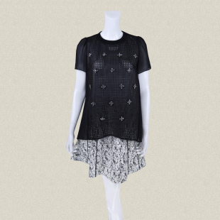 亚克力钉珠雪纺拼接黑色女春秋绵羊皮上衣 正品 AMP013 爱 Double