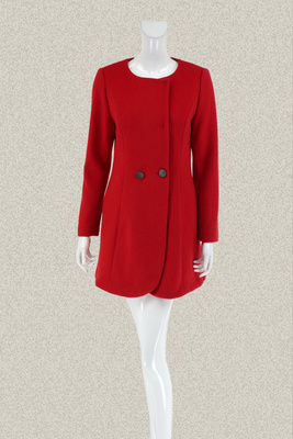 正品喜庆红色简约中长毛呢大衣