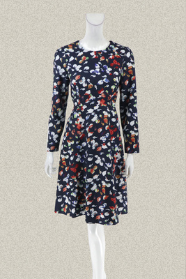 新!爱珂菲EAACPP 正品 雅致印花收腰大摆淑女秋冬连衣裙EM15131